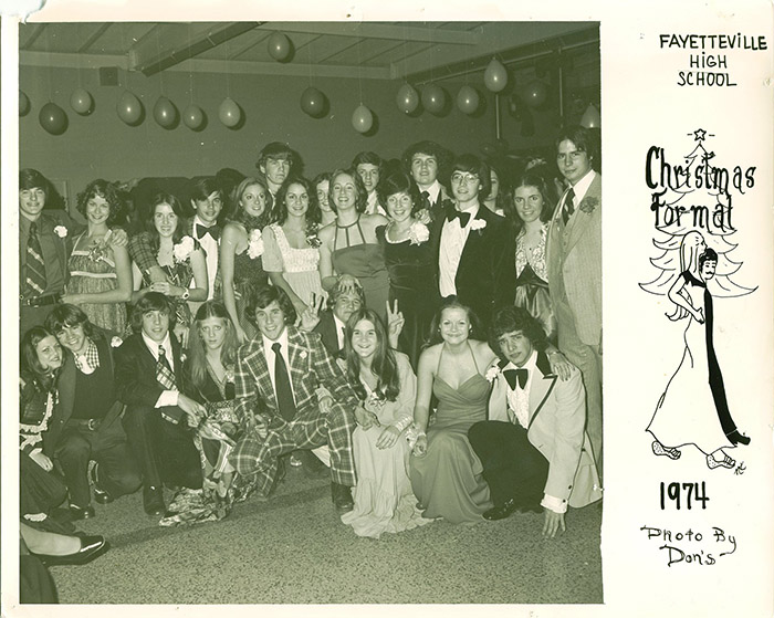 Photo of group at Christmas formal in 1974