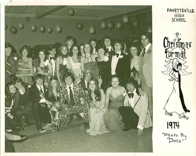Photo of group at Christmas formal in 1974