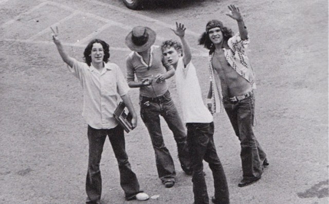 From left, Paige Gibson, Rich Worsham, Pat Flynn and Phil Brown model the latest in the back-to-school super casuals.